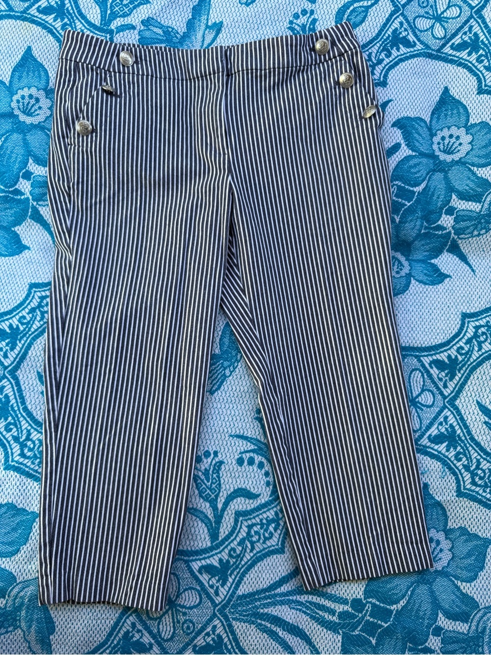 LOFT The Riviera Slim Nautical Striped Sailor Button Cropped Pants 12P